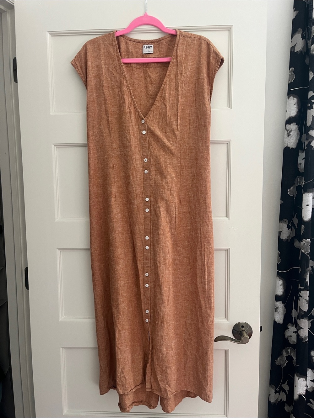 esby Rust Button-Front Linen Maxi Dress